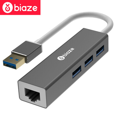 

BIAZE USB Splitter 30 Gigabit Ethernet NIC USB to RJ45 cable interface converter Apple Mac Hub HUB extended access hard disk ZH17-metal gray