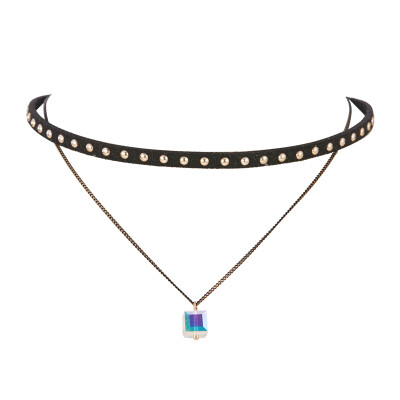 

Shin Kong jewelry Korean fashion rivets choker velvet chain charm charismatic alloy double necklace female black