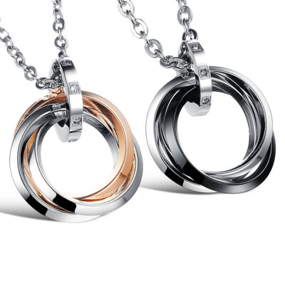 

Multi Circle Rings Pendant Necklace Personality Titanium Stainless Jewelry Lovers Couple Chain Korea Style Clavicle Ornaments Acce