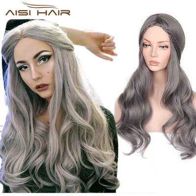 

AISI HAIR Синтетические длинные серые черные волнистые парики для женщин для женщин Фестиваль с жаропрочным