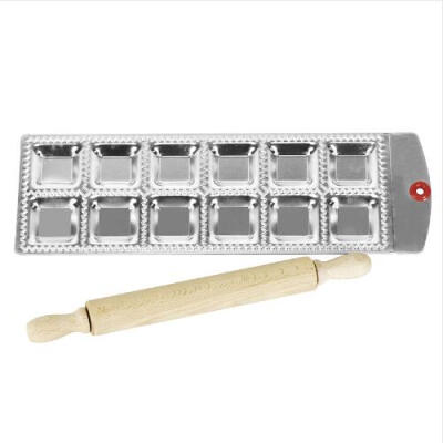 

12 Square Ravioli Molding Tray Set With a Wooden Rolling Pin Pasta Cutter Pastry Ravioli Maker Pan Ravioli Plate