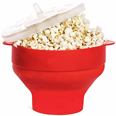 

Outdoor Silicone Microwave Popcorn Popper bucket with Lid Collapsible Popcorn Maker Bowl