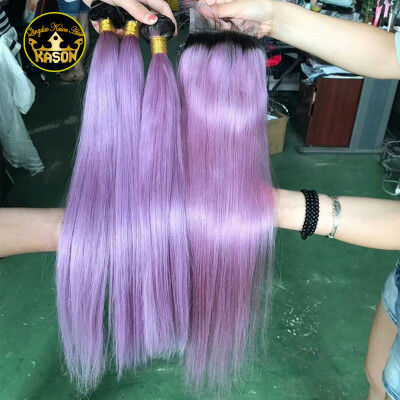 

Kason Ombre Brazilian 3 Bundles Human Hair With Closure Grade 8A Virgin Brazilian Light Purple Color Hair Weave Bundles Closuire