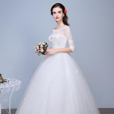 

Ball Gown Off-the-shoulder Chapel Train Lace Tulle Wedding Dress with Beading Appliques Bow