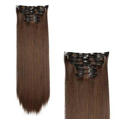 

Wiginway 24" Straight 6 PCS Set Thick Hairpiece Clips in on Synthetic Hair Extensions Hair pieces for Women 16 Clips