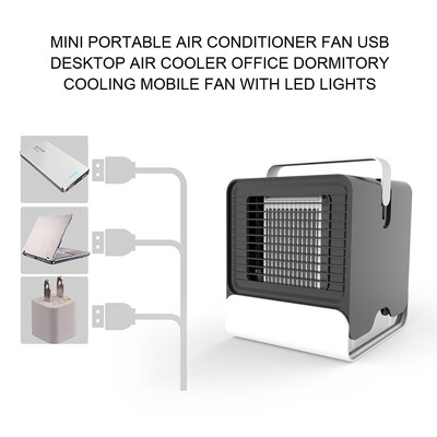 

Mini Portable Air Conditioner Fan USB Desktop Air Cooler Office Dormitory Cooling Mobile Fan with LED Lights