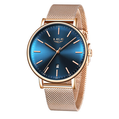 

LIGE 9908 Fashion Top Luxury Brand Women Full Stainless Steel Mesh Strap Business Watches Quartz Clock Female Wristwatch Black Ban