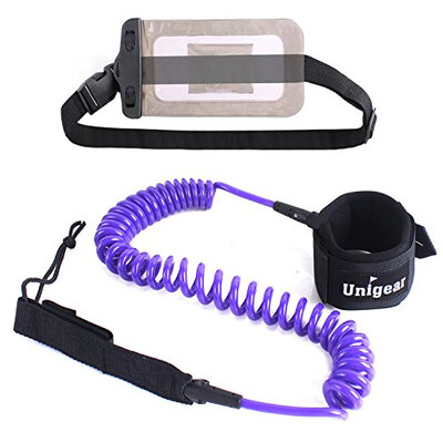 

Premium 10' SUP Leash Coiled Paddle Board Leash (11 Colors) with Waterproof Wallet for Standup Paddle and Surfboard Surfing