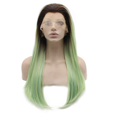 

Iwona Synthetic Hair Lace Front Long Straight Dark Roots Ombre Light Green Wig