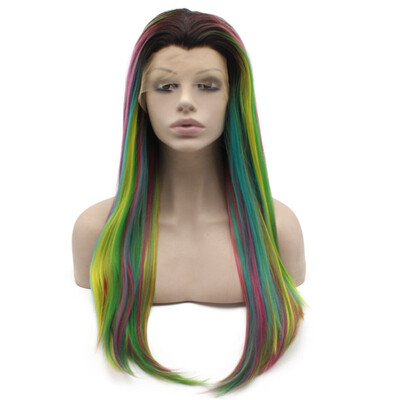

Long Straight Dark Roots Ombre Lace Front Halloween Wig Cosplay