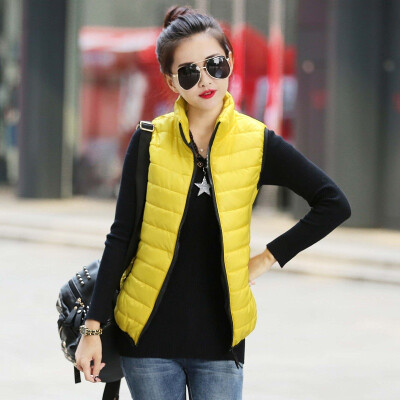 

2017 autumn and winter new Korean version Slim horse female Short section of thin feather cotton stand collar vest Jacket coat fem