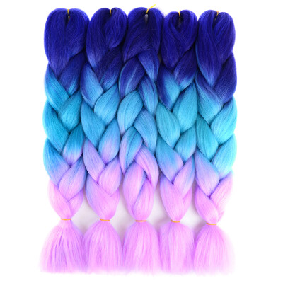 

Synthetic Braiding Hair 5Bundles 24" Tone Ombre High Temperature Kanekalon Synthetic Fiber for Twist(Purple-Lake Blue-Light Blue