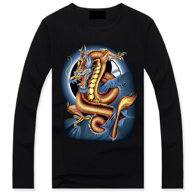 

Men's Black 3D Graphics Printed Rock Skull Pattern Long Sleeve T-Shirt Top Tee Shirt -XXXL(Golden Dragon