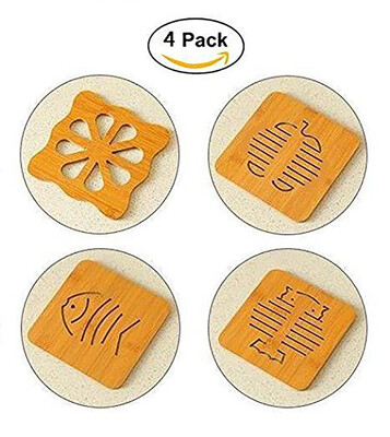 

4 Pack Wood Hot Pads Держатели для горшков, изоляционный комплект для коврика без подкладки для кухни, горячие колодки, застежка д
