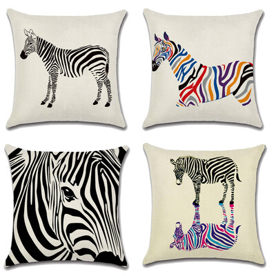 

4 pcs 18 x18 Inch Rainbow Zebra Cotton Linen Pillow Case Sofa Throw Cushion Cover Home Décor