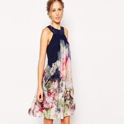 

Lovaru ™2015 New fashion summer style hot sale women print short dresses casual sleeveless O-Neck chiffon mini dress