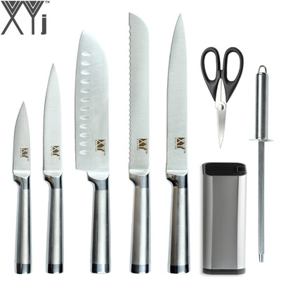 

XYj High Quality Kitchen Stainless Steel Knives 8 inch Knife Stand Sharpening Rod Scissor Cooking Tools