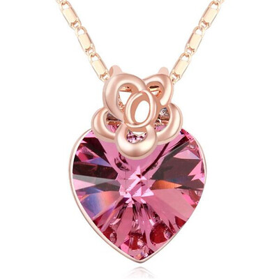 

Heart Pendants Jewelry For Women Rose Golr Color Austrian Crystal Necklace High Quality Anniversary Gift .16663