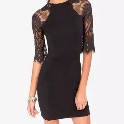 

Lovaru ™New 2015 fashion Behind the lace lace stitching sexy Lou fan type of sleeve dress back zipper