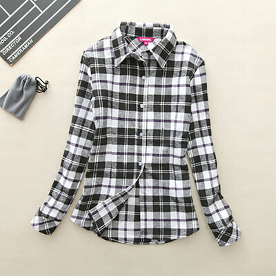 

Hot Sale Autumn Winter Ladies Female Casual Cotton Lapel Long-Sleeve Plaid Shirt Women Slim Outerwear Blouse Tops Clothing