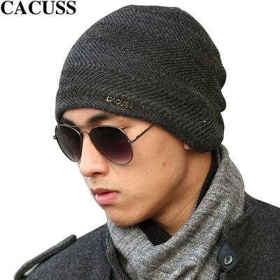 

CACUSS wool hat male knit hat wool cap plus velvet thick gray Z0080