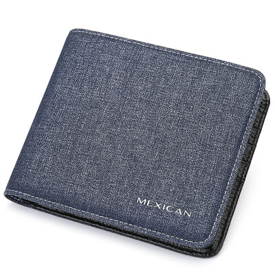 

Scarecrow MEXICAN mens wallet fashion Korean version of the horizontal clip leather fabric canvas casual short wallet multi-card cross section male MHI30903M
