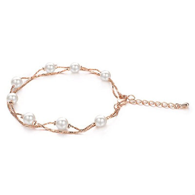 

Yoursfs Charm Bracelet & Bangle For Women Rose Gold Fashion Brand Vintage Simulated Pearl Beads Jewelry