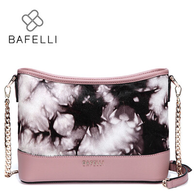 

BAFELLI autumn&winter new arrival genuine horse fur shoulder bag vintage Ink painting bucket bolsa feminina black women bag