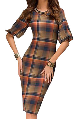

Lovaru ™2015 new fashion hot sale women print plaid beach summer dress knee-length bodycon half sleeve working dress office dres