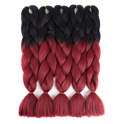 

два тона ombre плетение волосы продление 5pcs / много 24 "(Black вино красное)