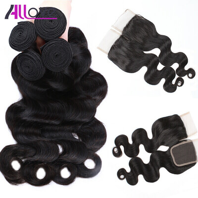 

7A Peruvian Body Wave Virgin Hair 4pcs With 44 Lace Closure Allove Hair Products 100 Unprocessed Virgin Human Hair Extensions