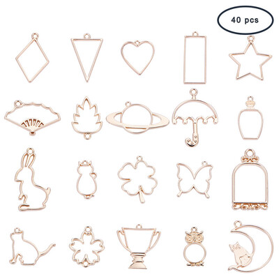 

PH PANDAHALL 40 Pcs Alloy Open Bezel Charm Pressed Flower Hollow Mould Pendants with Loop