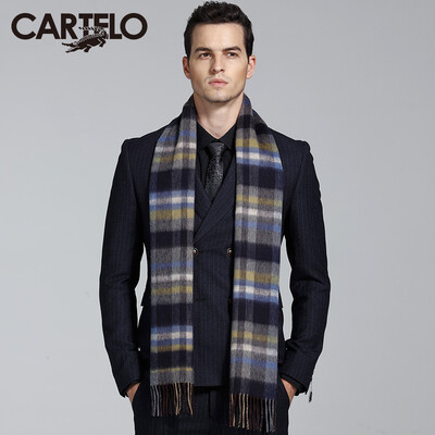 

Card Di Le Crocodile CARTELO cashmere scarf men simple winter fashion thick padded gift box CC57C13031 Lan Huang grid