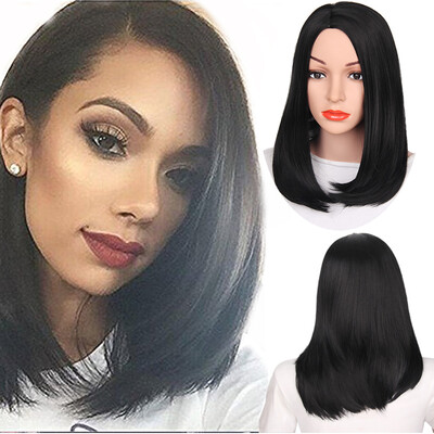 

AISI HAIR Синтетические волосыКороткие прямые парики для бобадля черных женщин Средняя часть Black Bob Cut Wig