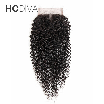 

HCDIVA Malaysian virgin hair closure Kinky Curly Malaysian Human Hair Top Lace Closure 4*4 Free / Middle / Three Part