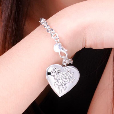 

925 Sterling Silver wristband Women Bracelets Lovely Heart Pendant Hand Chain Romantic Flower Bridal Jewelry Wristband