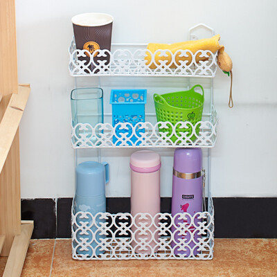 

Jingdong Supermarket Besi Si bathroom racks kitchen supplies 3-layer square hollow carved shelves BS-1018