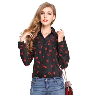 

Europe and the United States women lips chiffon shirt shirt large size long sleeves shirt