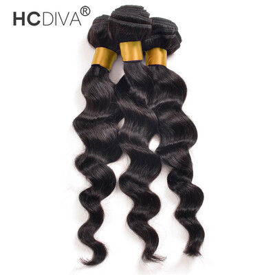 

HCDIVA 7A Peruvian virgin human hair 3 bundles Loose wave hair extensions natural Black No shedding