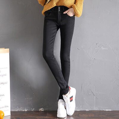 

City plus CITYPLUS 2017 winter new women&39s art high waist buckle small feet plus plus thickening jeans CWKN179450 black 30