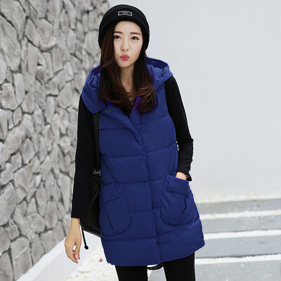 

Autumn Winter Women Vest Waistcoat 2017 Women's Sleeveless Jacket Cotton Warm Hooded Long Vest Female Black Pink Blue