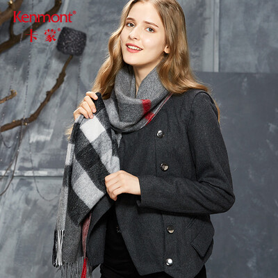 

Kenmont km-1866 wool lattice fringed scarf female autumn&winter British wind long section wool thickening shawl scarf dual-use black gray scarf special shot