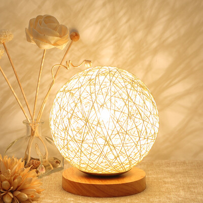 

BOKT Minimalist Solid Wood Table Lamp Bedside Desk Lamp Colourful Home Decor Rattan Ball Round Lampshade