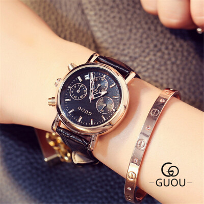 

GUOU Fashion Wrist Watch Women Delicate Quartz Watches 2017 Female Clock Ladies Elegant Calendar Watch