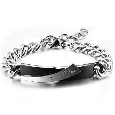 

Lovers Chain Link Bracelets Romantic BlackGold Color Love Stainless Steel Cubic Zirconia Bangle Women Men Couples wristband Je
