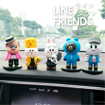 

LINE friend Brown bear Cony rabbit Action Figure Decoration doll car Cartoon ornaments cute creative interior for kids5 pcslot