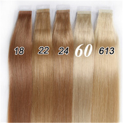 

Tape In Human Hair Extensions Natural Color 18 22 24 60 613 Brazilian Peruvian Indian Malaysian Skin Wefts Remy Hair 40glot