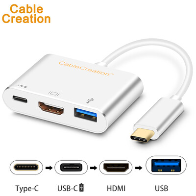 

CABLE CREATION CD0076 Type-C HDMI USB-C Docking HUB Converter Connector Eat Chicken Cord Charge Apple Mac Connect TV Projector Screener