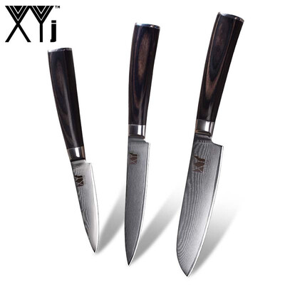 

XYj 3pcs VG10 Damascus Knives High Grade Japanese Damascus Steel Kitchen Knives Color Wood Handle Cooking Tools