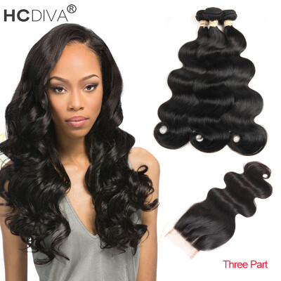 

HCDIVA Malaysian Body Wave Hair 3 Bundles With Lace Closure Malaysian Virgin Hair With Closure Unprocessed Human Hair With Closure